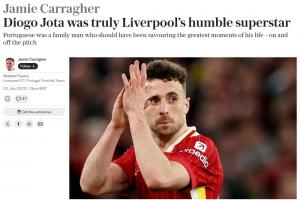 感人至深！卡拉格撰文悼念若塔：他本该在享受人生最美好的时刻